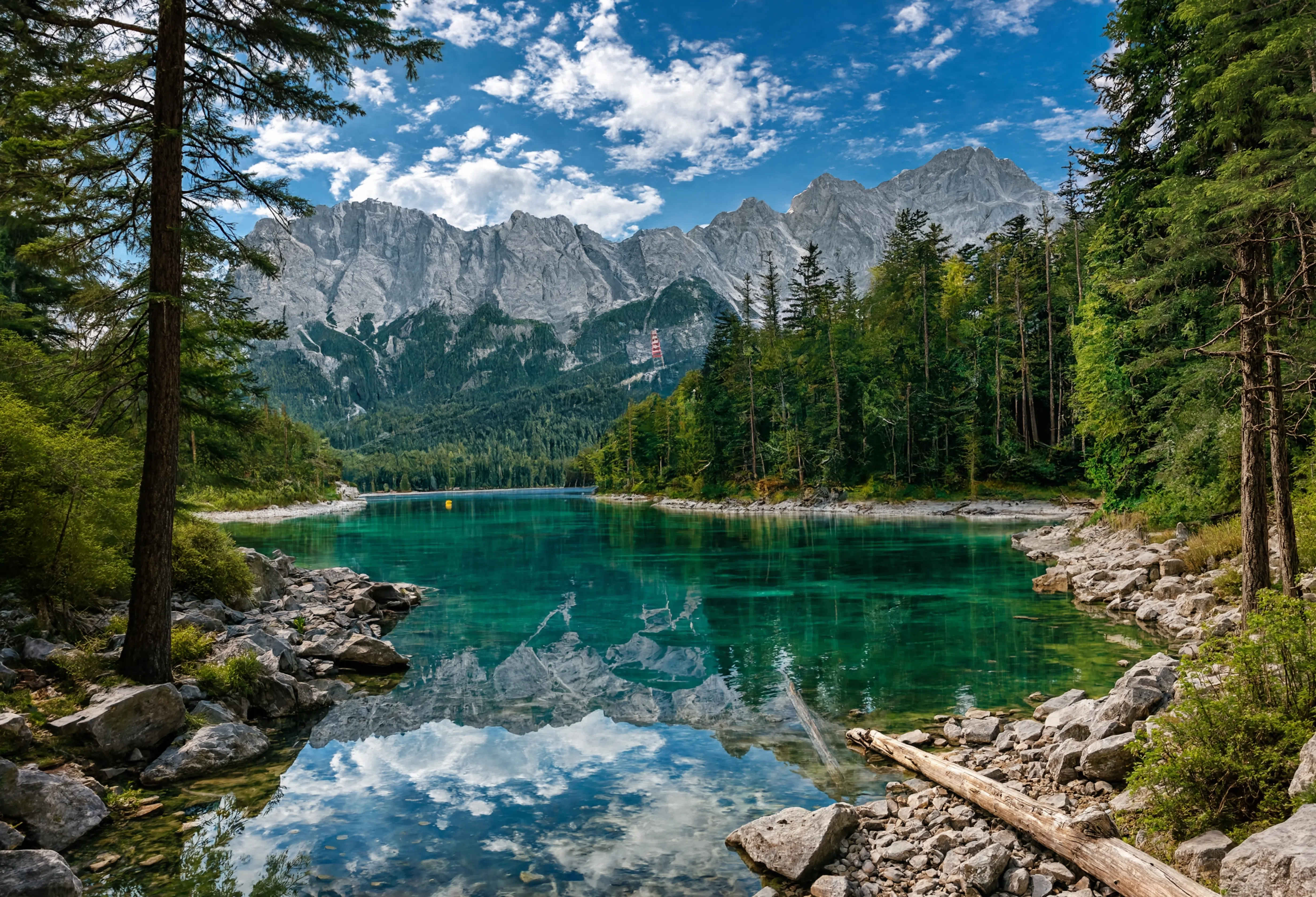 Eibsee Bergsee mit türkisem Wasser und Zugspitze im Hintergrund